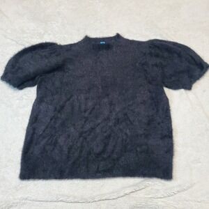 NWT Cece Black Fuzzy Y2K Festival Rave‎ Whimsigoth Puff Sleeve Cropped Top XL